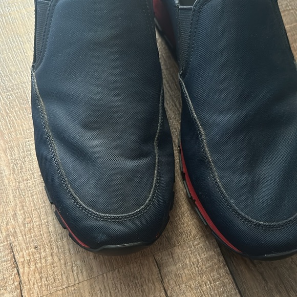 Prada loafers. size 9 1/2 navy blue with red. - Picture 2 of 6